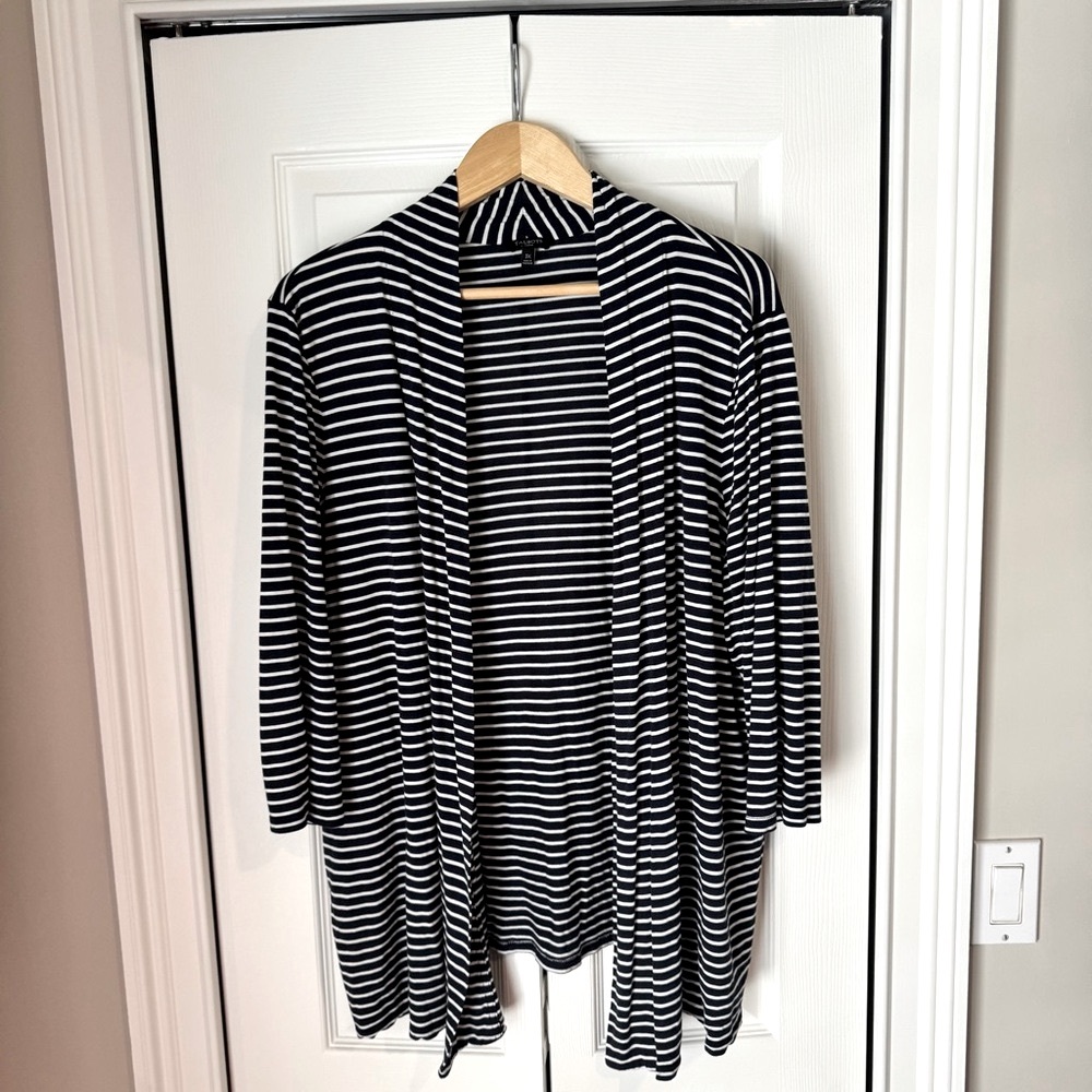 Talbots Lightweight Black and White Striped Flyaway Open Cardigan Size 3X